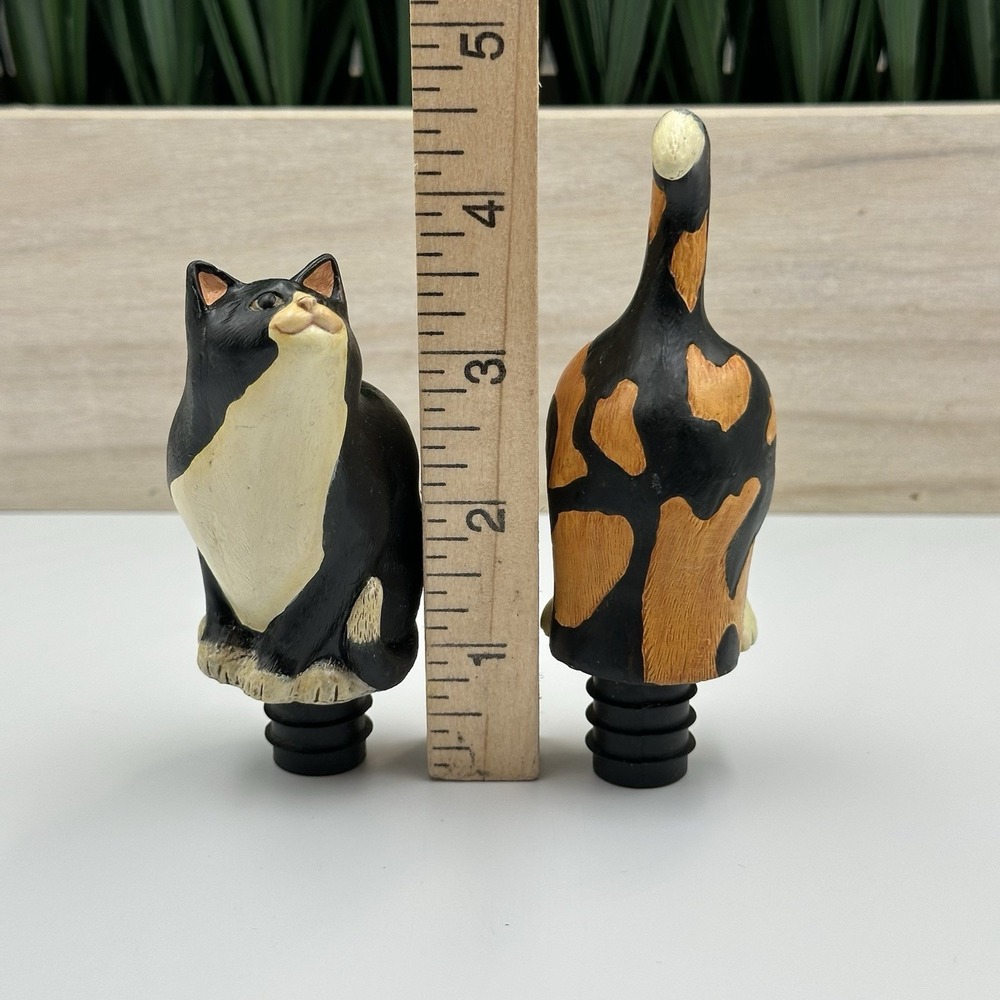Set of 2 Whimsical CAT Shaped Resin Wine Bottle Stoppers Toppers